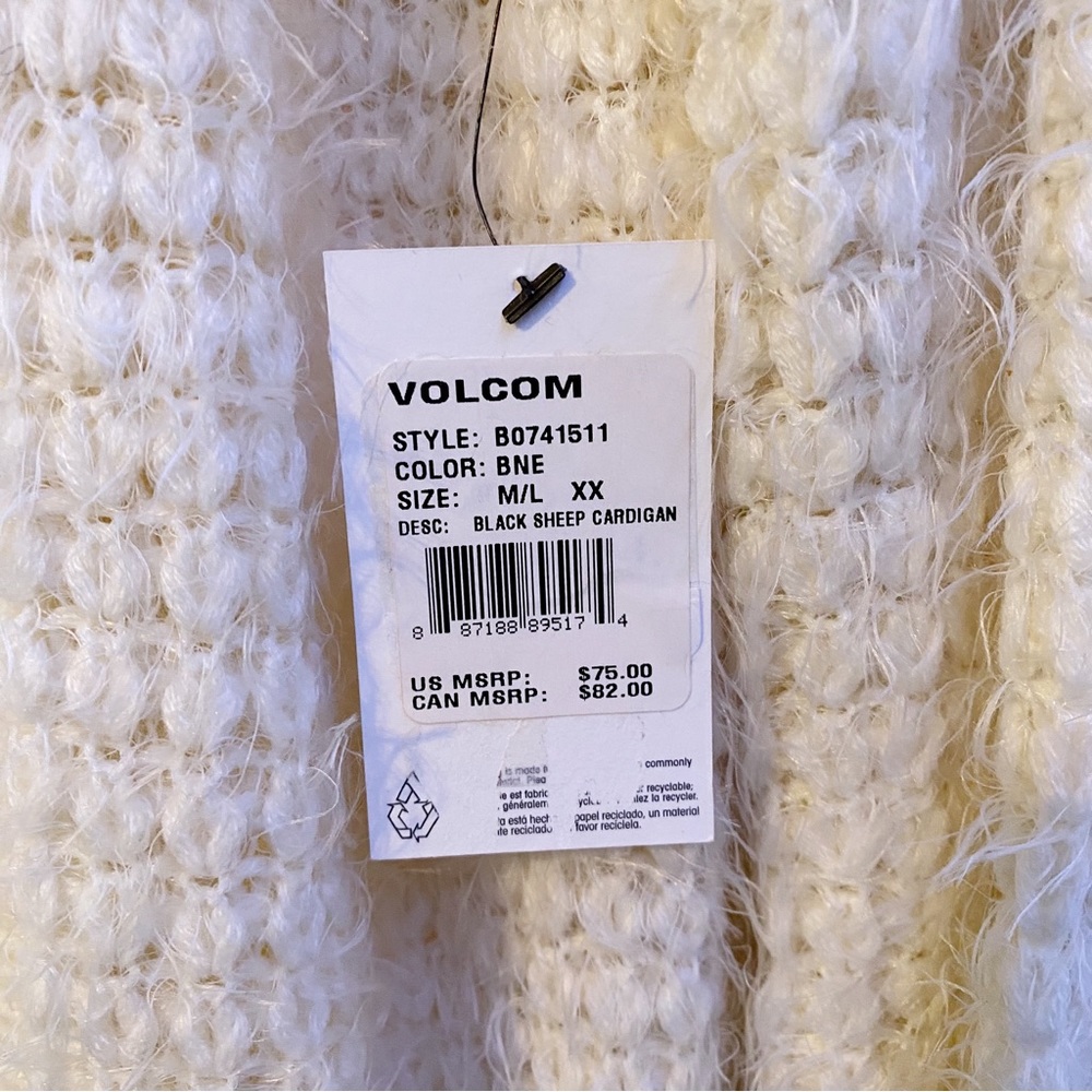 New Volcom Sweater Cream Open Knit Fringe Cardigan - image 2
